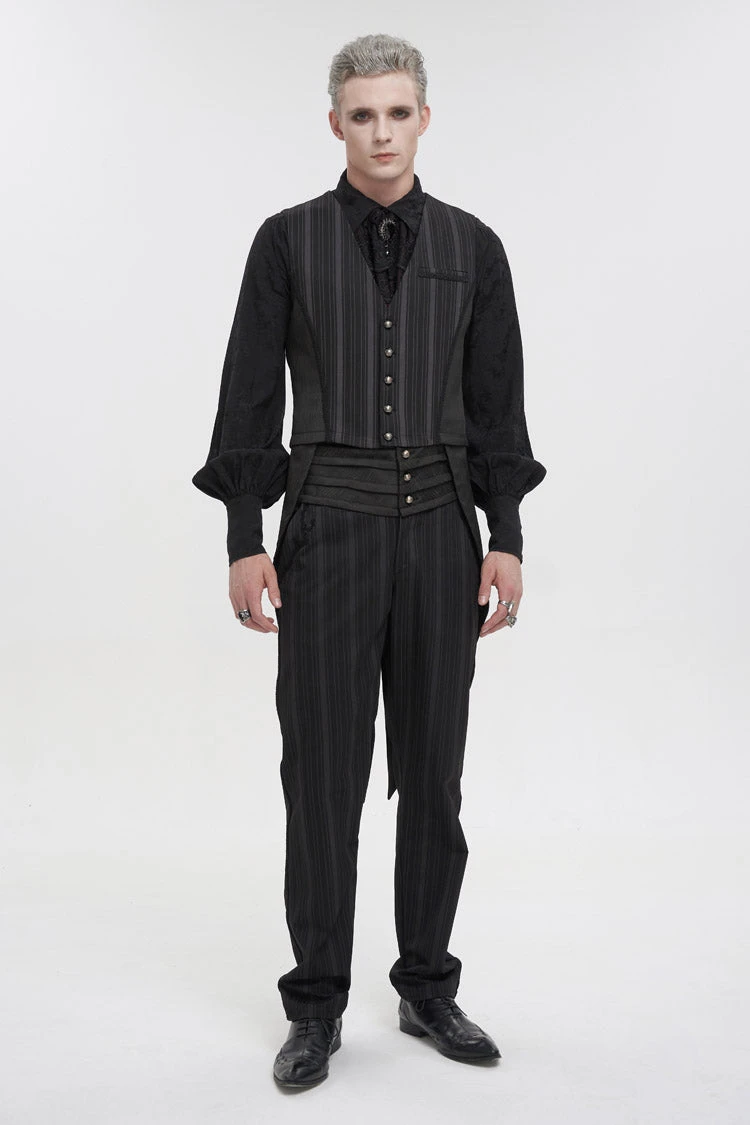 Black Retro Micro-Elastic Thick Stripe Stitching Three-Dimensional Texture Detachable Men's Punk Swallowtail Vest 4 Black Retro Micro-Elastic Thick Stripe Stitching Three-Dimensional Texture Detachable Men's Punk Swallowtail Vest - Image 2