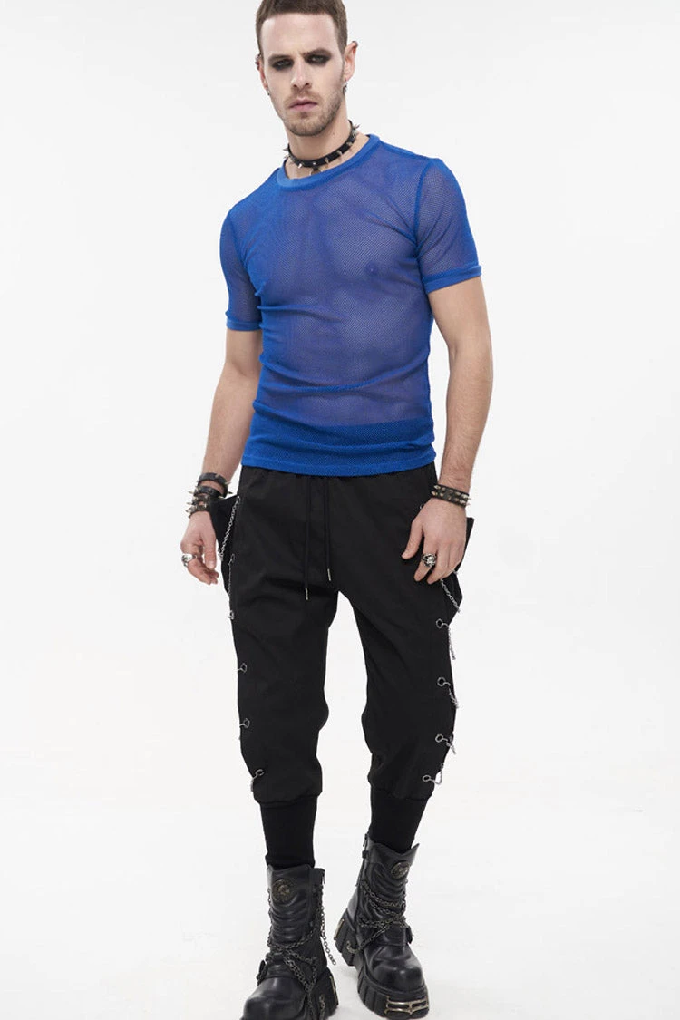 Black Punk Big Pocket Symmetrical Metal Chain Harem Men's Pants 9 Black Punk Big Pocket Symmetrical Metal Chain Harem Men's Pants - Image 8