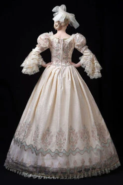 Champagne Trumpet Sleeves Lace Stitching High Waisted Hollow Embroidery Print Victorian Lolita Prom Dress -LolitaInside 492d5c71c0eb6d4c02f6b9231d9e6e3b