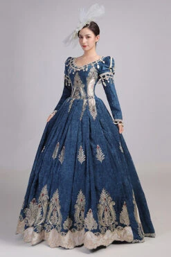 Long Sleeves High Waisted Hollow Embroidery Print Victorian Lolita Prom Dress -LolitaInside 49823e66d029a441c29545c7b79843e8