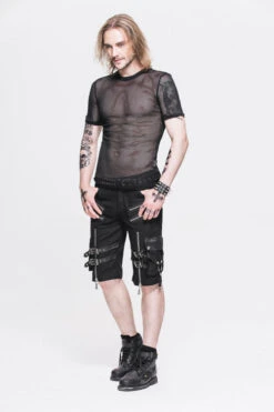 Black Diamond Shaped Mesh Round Neck Short Sleeves Punk Mens Tops T-Shirt -LolitaInside 49835c12f52f448aa106be67c488338c