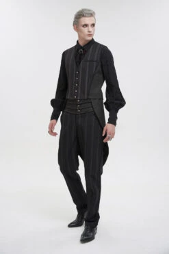 Black Retro Micro-Elastic Thick Stripe Stitching Three-Dimensional Texture Detachable Men's Punk Swallowtail Vest 13 Black Retro Micro-Elastic Thick Stripe Stitching Three-Dimensional Texture Detachable Men's Punk Swallowtail Vest -LolitaInside 499587b35aea395b750480a4c3a839bd