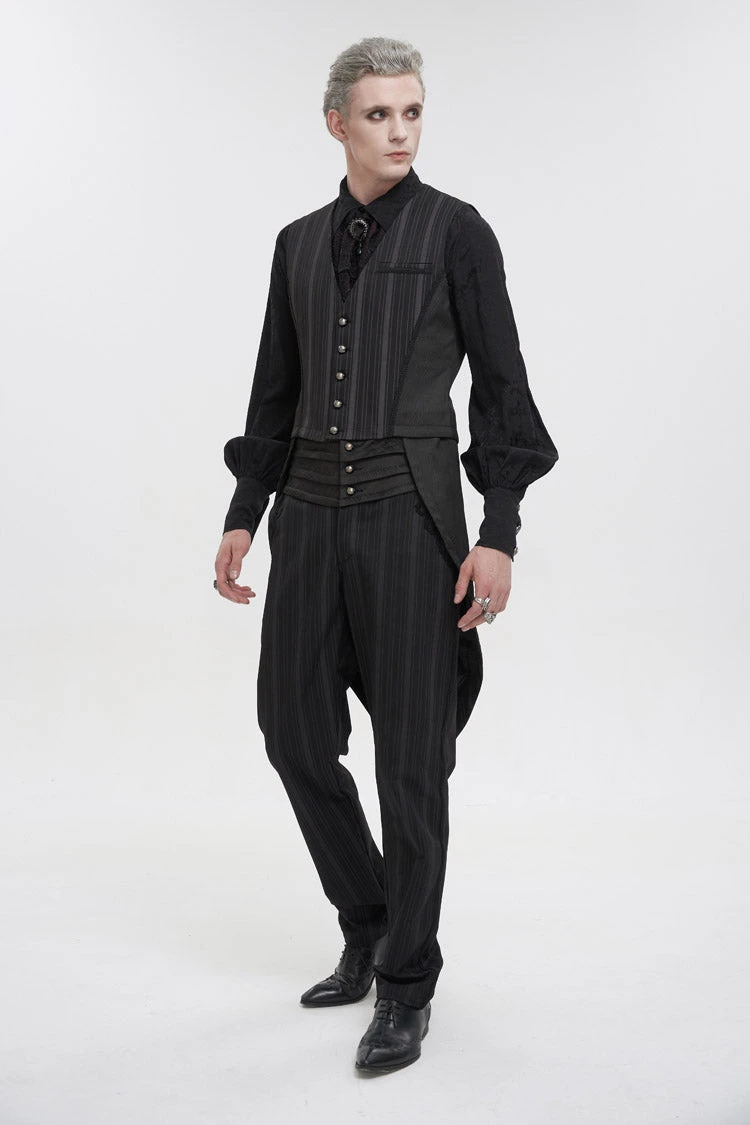 Black Retro Micro-Elastic Thick Stripe Stitching Three-Dimensional Texture Detachable Men's Punk Swallowtail Vest 5 Black Retro Micro-Elastic Thick Stripe Stitching Three-Dimensional Texture Detachable Men's Punk Swallowtail Vest - Image 3