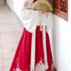 Red/White Chinese Style Ming Dynasty Ancient Costume Cross Collar Handmade Embroidery Sweet Hanfu Dress Two Piece -LolitaInside 49c081a9327dbd08170725a255b1c090
