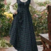 Dark Green Vintage Plaid Print Embroidery Fake Two Pieces High Waisted Classic Lolita Dress -LolitaInside 4a7fb026ced8cc9c99555a02b0e50a56