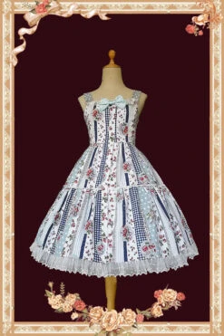 Light Blue Strawberry Plaid Print Bowknot Sleeveless Ruffle Sweet Lolita Dress -LolitaInside 4b47dbd291f98f0f3a2f5642523ba46c