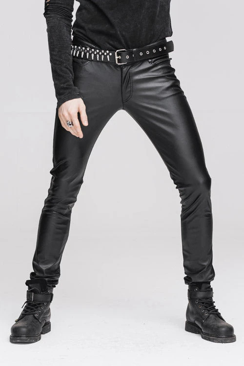 Black Wear Synthetic Leather Basic Model Punk Tight Mens Pants 4 Black Wear Synthetic Leather Basic Model Punk Tight Mens Pants - Image 2