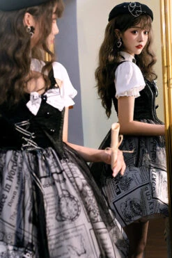 Black Fake Two Pieces Vintage Printed Irregular Hem Classic Lolita Dress 13 Black Fake Two Pieces Vintage Printed Irregular Hem Classic Lolita Dress -LolitaInside 4be7cb7c23481e50bef8d9b4f0ec56a8