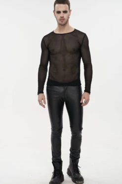 Black Gothic Elasticity High Neck Long Sleeve Mesh Men's Shirt -LolitaInside 4c56452766a930748a17718a180481bc