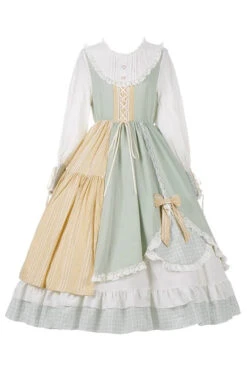 Multi-Color Plaid Print Stitching Ruffle Long Sleeves Sweet Lolita Dress -LolitaInside 4cbe97efce19429d19c0fa6645841d87