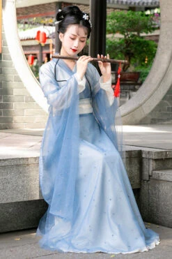 Blue Chinese Style School Sweet Hanfu Dress -LolitaInside 4ce64082b120cd972629332da2e7753d