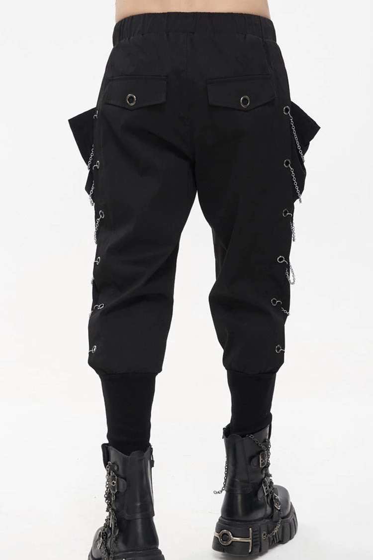 Black Punk Big Pocket Symmetrical Metal Chain Harem Men's Pants 11 Black Punk Big Pocket Symmetrical Metal Chain Harem Men's Pants - Image 10