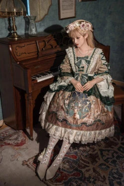 Green Gorgeous Short Sleeves Ruffle Bowknot Print Classic Lolita Dress -LolitaInside 4d88443a8670c24ef04ae503c8da7be5