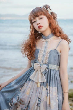Blue Chinese Mythology Print High Waist Lace Trim Sweet Lolita JSK Dress -LolitaInside 4df94f12182abd5af74517457b0dbc57