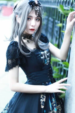 Black God's Salvation Square Collar Short Sleeves Lace Ruffled Gothic Lolita OP Dress -LolitaInside 4e6562376671c486aaca492c99ade723