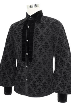 Black Court Pattern Flocking Lantern Sleeves Mens Gothic Blouse -LolitaInside 4e89d9f978c63e4f95cd5a19bb59f78d