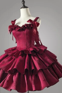 Wine Red Sleeveless Multi-layer Ruffle Bowknot Fish Bone Gothic Lolita Jsk Dress -LolitaInside 4eb0ef90d978e06662efe0e9a8dbcdda
