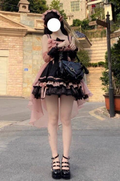 Black/Pink Multi-layer Ruffle Bowknot Sweet Princess Lolita Dress -LolitaInside 4f13d23c15f28bca96c895815ebb44ed