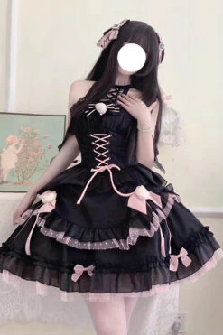 Black/Pink Lace Up Multi-layer Ruffle Cardigan Bowknot Gothic Lolita Jsk Dress -LolitaInside 4fb75fadf19a624612889e1450902875