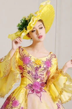 Yellow Half Sleeves Hime Sleeves High Waisted Lace Stitching Hollow Embroidery Floral Print Multi-Layer Victorian Lolita Prom Dress -LolitaInside 50022972557b472d1401675b51f0f10b