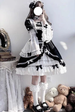 White/Black Hime Sleeves Multi-layer Ruffle Cardigan Bowknot Gothic Princess Lolita Dress -LolitaInside 50118a9d696c47b64833017e5da730c5