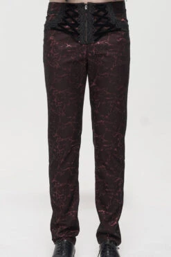 Ine Gothic Glossy Pattern Drawstring Lace Decoration Men's Pants