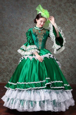 Multi-Layer Trumpet Sleeves High Waisted Lace Stitching Embroidery Print Victorian Lolita Prom Dress -LolitaInside 5031767f49d561b8473a6c3ce64cfdb8