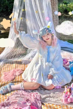 White Doll Collar Long Sleeves Candy Bowknot Sweet Lolita Dress -LolitaInside 505492db9a53b1c84ff87db66bd4e1c5
