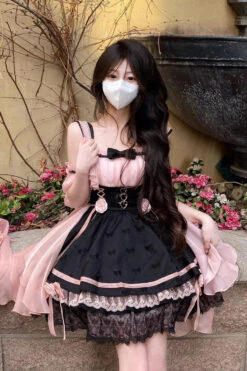 Black/Pink Multi-layer Ruffle Bowknot Sweet Princess Lolita Dress -LolitaInside 50bb6c36756f73a99194f339747cc3ec