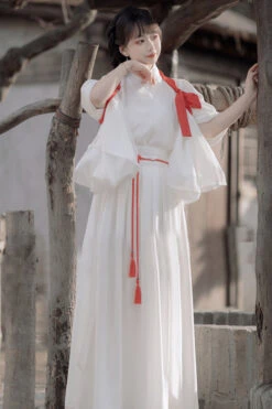 White Ancient Chinese Wide Sleeved God Girl Sweet Hanfu Dress Full Set -LolitaInside 5137d5f6663aac6a82e07b5c923bc5cc