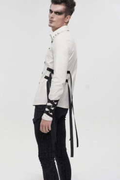 White Punk Nylon Strap Metal Buckle Decoration Long Sleeve Elasticity Thick Men's Shirt -LolitaInside 5188f7dcef4cfae30ff641f17f4f98d9
