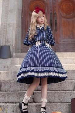 Blue Multi-layer Stripe Print Ruffle Sweet Lolita Jsk Dress -LolitaInside 51a4044227120bc2826393d7e06870b9