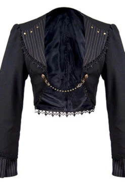 Black/Brown Single Breasted Long Sleeves Ruffled Striped Print Ouji Lolita Dress -LolitaInside 523504306174f18f763656c210e1227f