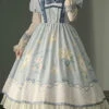 Blue Ruffled Square Collar Floral Print Puff Long Sleeve High Waist Sweet Lolita OP Dress 1 Blue Ruffled Square Collar Floral Print Puff Long Sleeve High Waist Sweet Lolita OP Dress -LolitaInside 52591dd754366d613028705200468d05