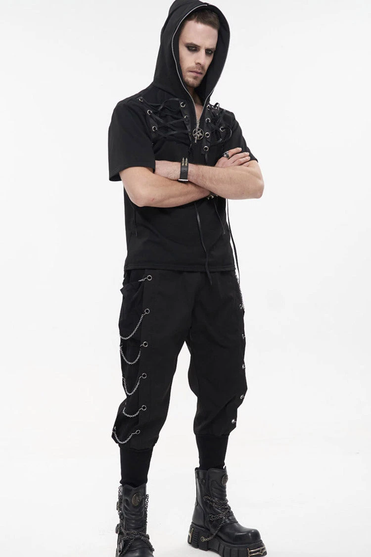 Black Punk Big Pocket Symmetrical Metal Chain Harem Men's Pants 7 Black Punk Big Pocket Symmetrical Metal Chain Harem Men's Pants - Image 6