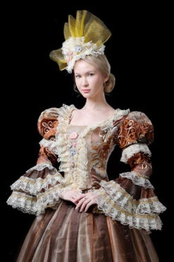 Coffee Multi-Layer Trumpet Sleeves High Waisted Three Dimensional Flower Embroidery Print Victorian Lolita Prom Dress -LolitaInside 52eef51ff88112331261f2ef0ff539c7