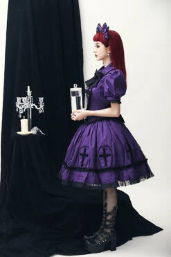 Purple Halloween Cross Short Puff Sleeves Two Pieces Gothic Lolita Dress -LolitaInside 539bae3ed8070785dad82ecfbee926bf