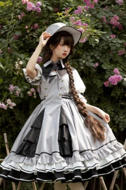 Gray Steel Rose Ruffle Bowknot Vintage Elegant Princess Lolita Dress -LolitaInside 539e8c5b8575afbdbc9f063dc19ede62