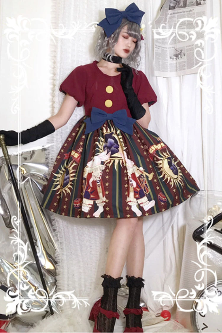 Antique Doll Print Christmas Bowknot Sweet Lolita OP Dress 5 Antique Doll Print Christmas Bowknot Sweet Lolita OP Dress - Image 3