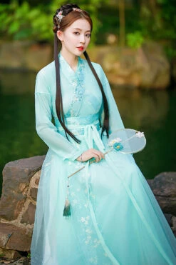 Green Fairy Airy Spring Flower Embroidery Sweet Hanfu Dress -LolitaInside 542ca0cdaf15fcdffc862f58517143ad