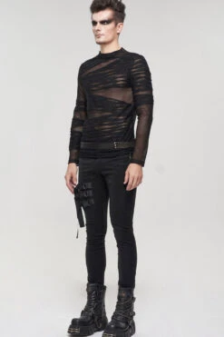 Black Gothic Bandage Design Net Yarn Perspective Men's Sweater -LolitaInside 54942f62dd914e2fe771ea6cc57adce2