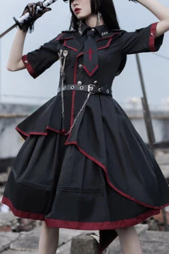 Black Military Style JK Set Irregular Gothic Lolita Dress