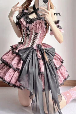 Pink Medea Kiss Short Sleeves Gothic Lolita JSK Tiered Dress 9 Pink Medea Kiss Short Sleeves Gothic Lolita JSK Tiered Dress -LolitaInside 55bc181213872a07a12614c415cc7167