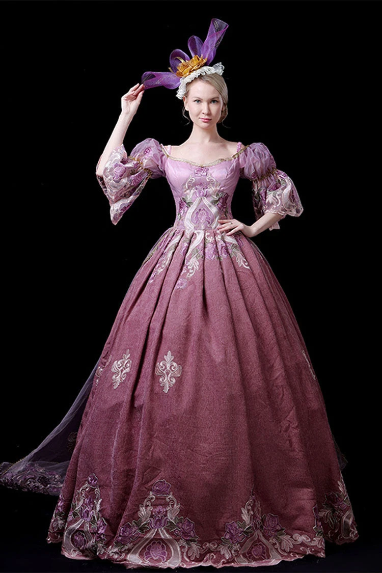 Half Sleeves High Waisted Hollow Embroidery Print Victorian Lolita Prom Dress 6 Half Sleeves High Waisted Hollow Embroidery Print Victorian Lolita Prom Dress - Image 4