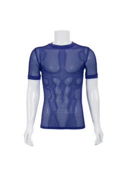 Blue Crew Neck Diamond-Shaped Net Short Sleeve Men's Gothic T-Shirt -LolitaInside 565f170e4c898be210acedd55a0acadd