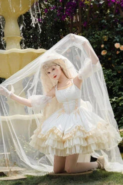White Gorgeous French Court Ruffle Princess Sweet Lolita Tiered Dress -LolitaInside 56c2879454973e4944a6f611910a239e