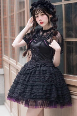 Black Midnight Ballet Rose Lace Sleeveless Gothic Lolita Jsk Dress -LolitaInside 56c7bb11d4c633dda3e21323e6feb54c