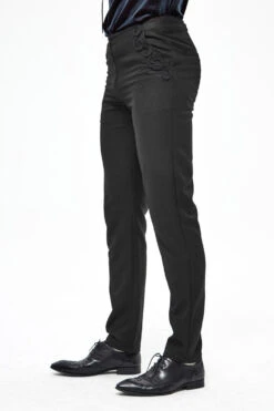 Black Webbing Twill Suit Material Side Pocket Floral-Shaped Men's Gothic Pants -LolitaInside 56f72fce186b9307dcf9717776544c37