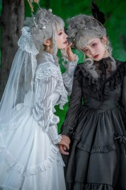 White Hollow V Neck Long Sleeves Bowknot Hanayome Ruffled Gothic Lolita Dress -LolitaInside 5708d728fd3ea7c9ea9044484549a6e2 00065d01 ed80 4555 b9b2 118a50bcb23b