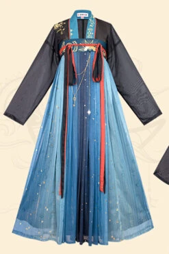 Black/Blue Hot Stamping Embroidered Ancient Flowy Classic Hanfu Dress Full Set -LolitaInside 571d9873d5e3f4a1babbb4f235103862